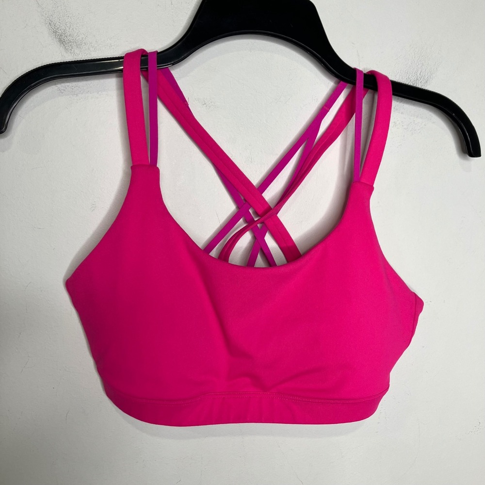Fabletics hot pink strappy sports bra women's size small athletic activewear